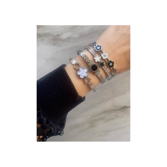 Black Stone Roman Numeral Bangle Stainless Steel - Picture 2 of 5